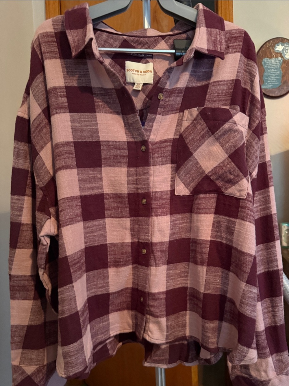 Scotch & Soda Mauve and Plum Plaid Button-Up Shirt Jacket. Flannel. Size xxl NWT